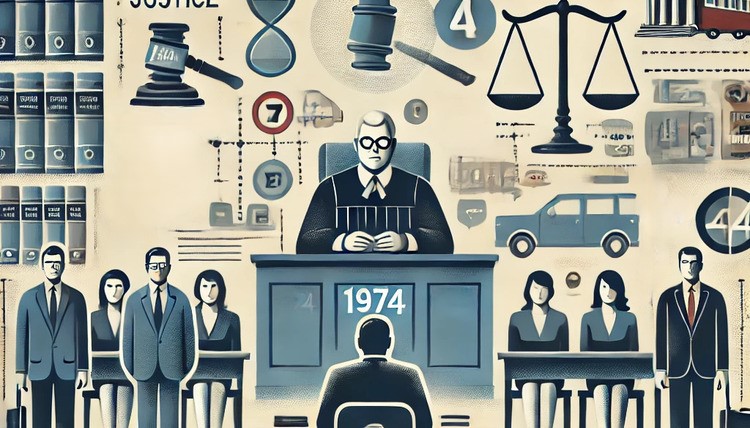 A professional graphic illustrating the Barnes v. Train case in 1974
