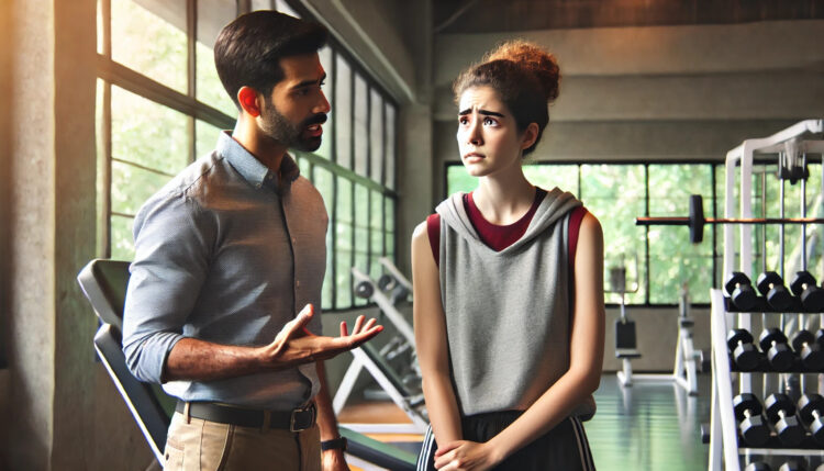 Female Personal Trainer Stressed Interacting With Owner