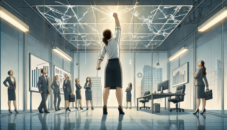 Illustration Woman Hitting Glass Ceiling